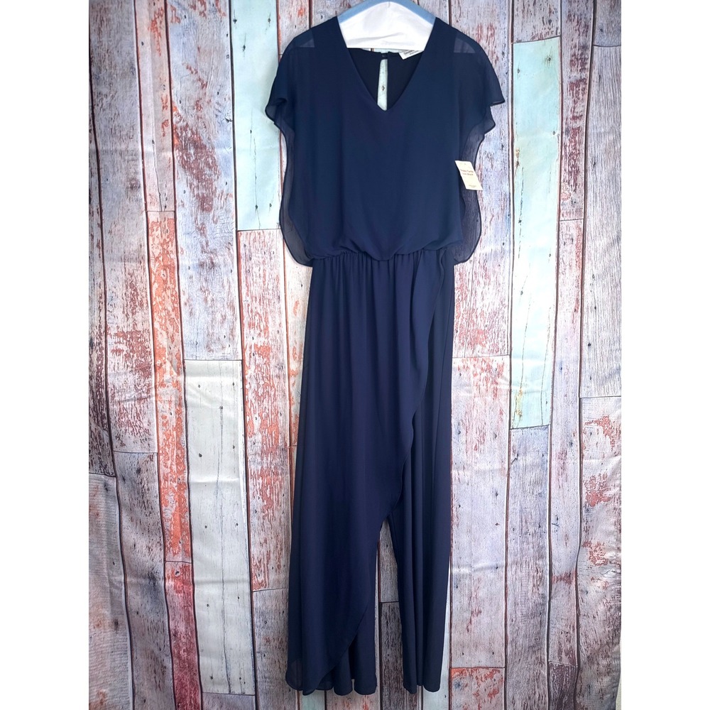 NWT Snappy Turtle Navy Blue‎ Chiffon Overlay Jumpsuit XS Wedding Cocktail